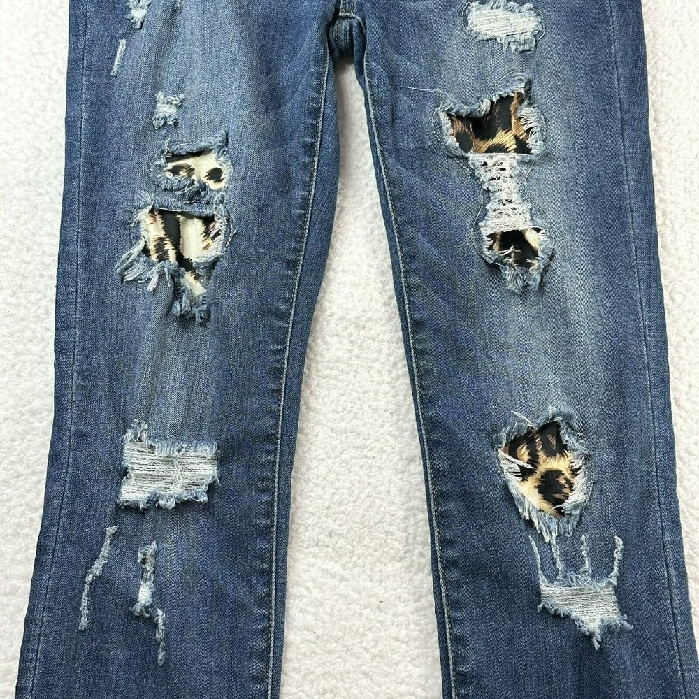 Judy Blue Women's 7 / 28 Blue Denim Skinny Fit Ankle Distressed Leopard Jeans - Picture 4 of 10